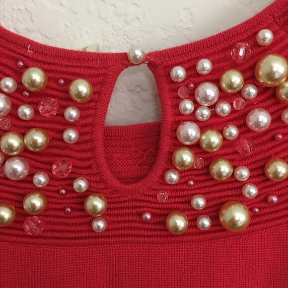 Anthropologie Moth Brienne Pearl Sweater Cap Sleeves Size XS-M Pink/Red - Picture 12 of 15